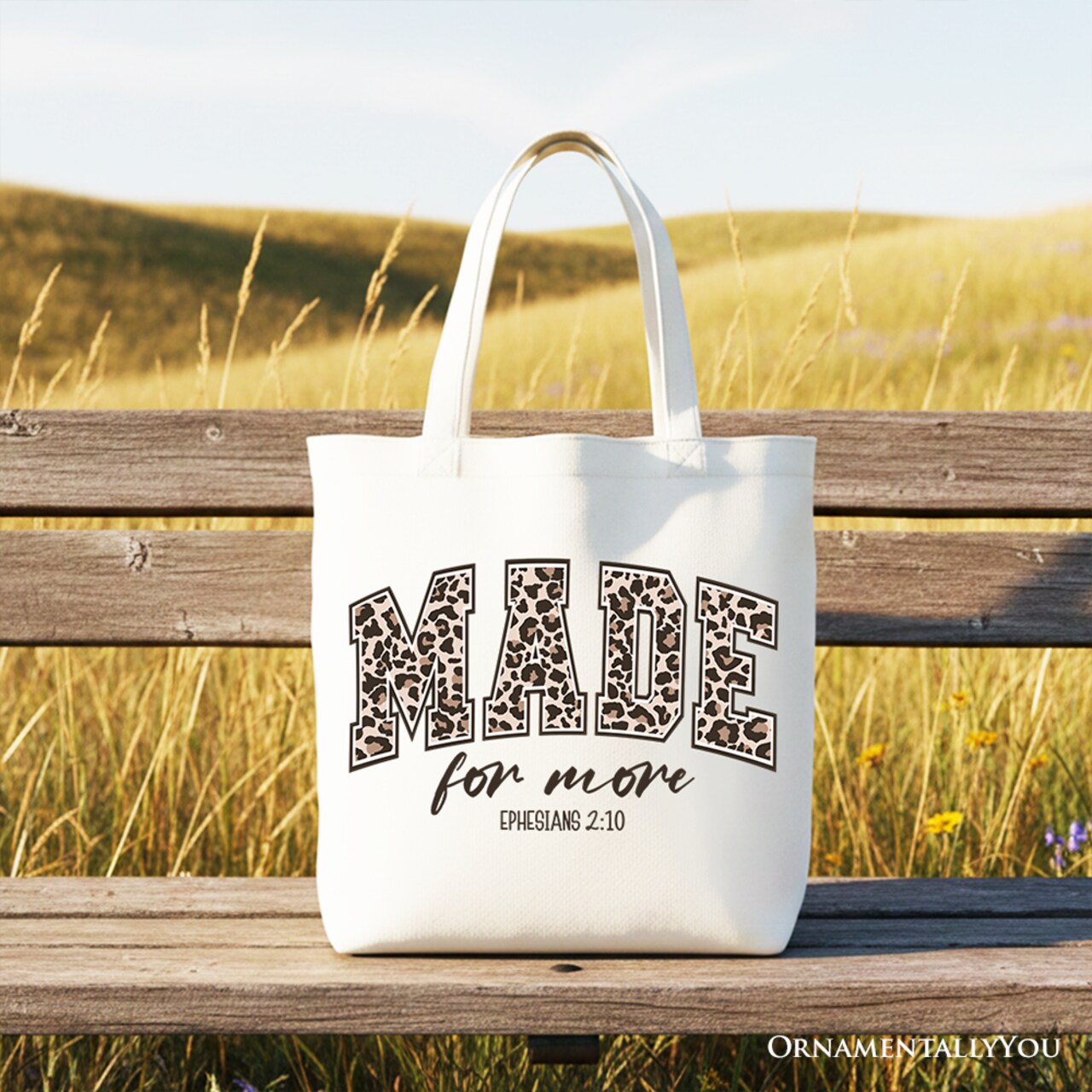 Made For More Christian Canvas Tote Bag, Ephesians 2:10 Leopard Faith Bible Verse Easter Gift Shopper